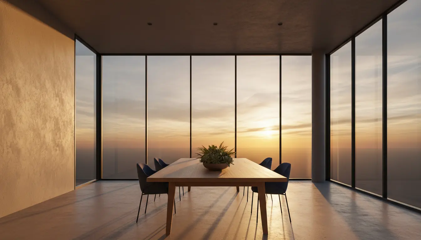 Sala executiva minimalista com luz natural